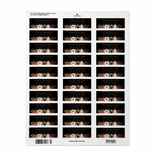 Kerstbotanisch zwart retouradres etiket (Full Sheet)