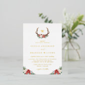 Kerstbotanische Antler Wreath Winter Weddenschap Folie Uitnodiging Briefkaart (Staand Voorkant)