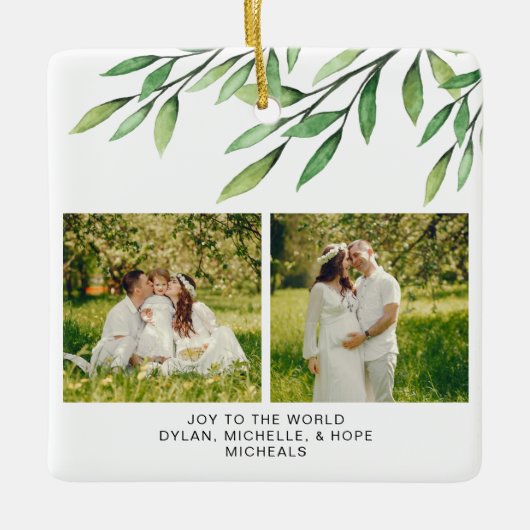 Kerstbotanische Waterverf Keramisch Ornament (Voorkant)