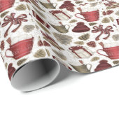 KerstBourgundy Hot Cocoa Pinecones Cadeaupapier (Rol Hoek)