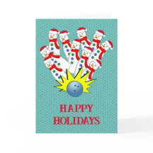 Kerstbowlen Sneeuwmannen... Strike! Kerstkaart