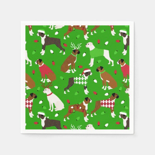 Kerstboxer Dog Napkins Servet (Voorkant)