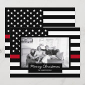 kerstbrandweerman Thin Red Line Flag Foto Feestdagenkaart (Voorkant / Achterkant)