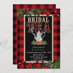 Kerstbridal Tea Party Red Black Buffalo Pset Kaart
