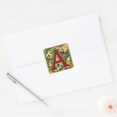 Kerstbrief A: rood en groen met gouden accent Vierkante Sticker (Envelop)