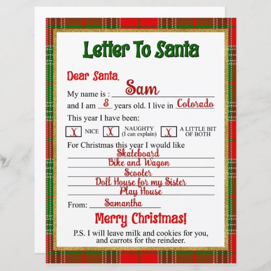 kerstbrief aan de kerstman (Voorkant / Achterkant)
