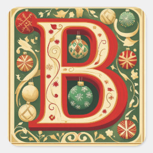 Kerstbrief B: rood en groen Ornament ontwerp Vierkante Sticker
