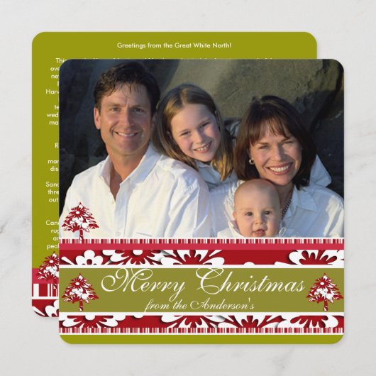 Kerstbrief op achter Damask Boom Vakantie Feestdagenkaart (Voorkant / Achterkant)