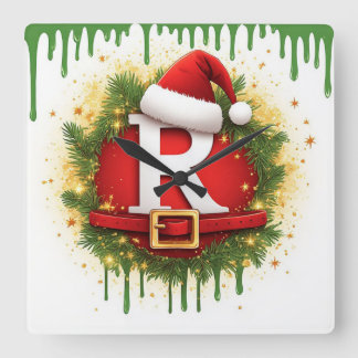 Kerstbrief R met kerstmuts Kerstcadeau Vierkante Klok