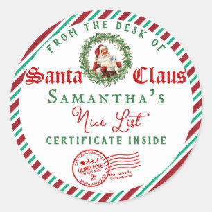 Kerstbrief van Sinterklaas Nice List-certificaat Ronde Sticker