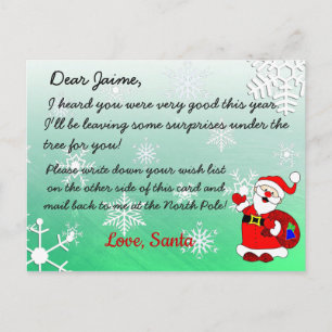 KerstBriefkaart van de kerstman tot een kind Feestdagenkaart
