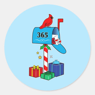 Kerstbrievenbus met kardinaal en cadeaus ronde sticker