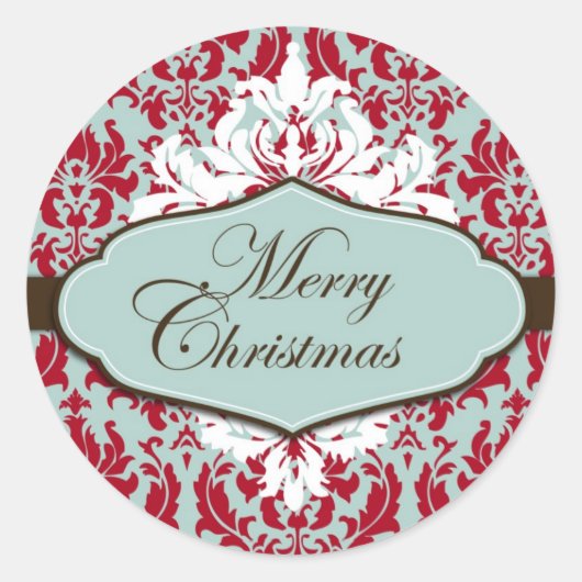 Kerstbrocade Retro Sticker (Voorkant)