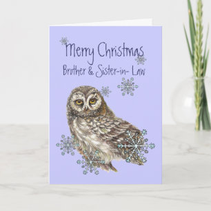Kerstbroer, zuster in Law Snow Owl Bird Feestdagen Kaart