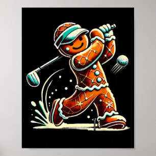 Kerstbrood speelt golfbal Kerstmis golf liefhebber Poster