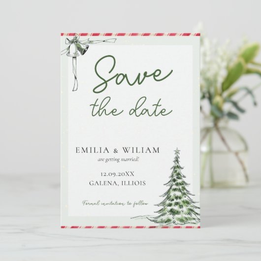 Kerstbruiloft Bewaar de datumfotokaart Feestdagenkaart (Staand voorkant)