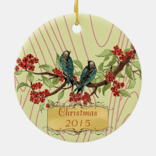 Kerstbruiloft foto's Blauwgroen rood Keramisch Ornament