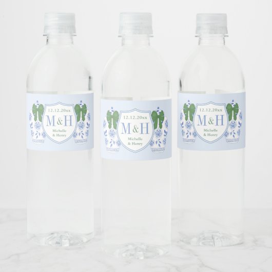 Kerstbruiloft Groen Lint Blauw Ginger Jar Waterfles Etiket (Flessen)