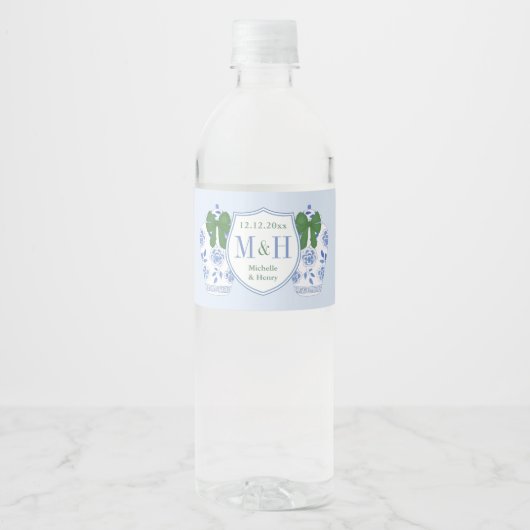 Kerstbruiloft Groen Lint Blauw Ginger Jar Waterfles Etiket (Voorkant)