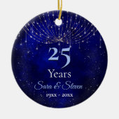 Kerstbruiloft jubileum blauwe zilveren glitter keramisch ornament (Voorkant)