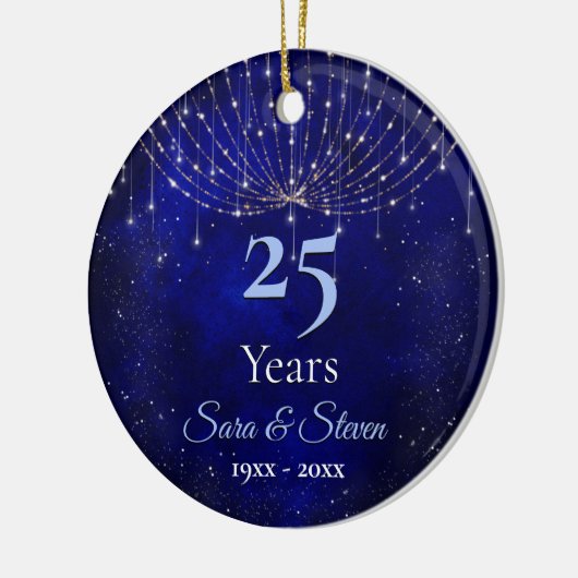 Kerstbruiloft jubileum blauwe zilveren glitter keramisch ornament (Links)