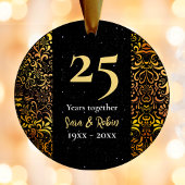 Kerstbruiloft jubileum zwart bloemgoud keramisch ornament