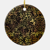 Kerstbruiloft jubileum zwart bloemgoud keramisch ornament (Achterkant)