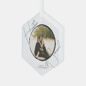 Kerstbruiloft Keepomwille Moderne scriptfoto Glas Ornament (Voorkant links)