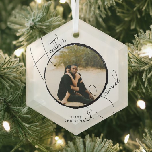 Kerstbruiloft Keepomwille Moderne scriptfoto Glas Ornament (Insitu)
