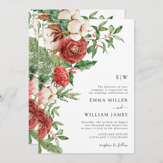 kerstbruiloft met feestdag Greenery Kaart (Voorkant / Achterkant)