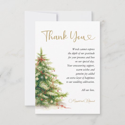 Kerstbruiloft Modern Elegant Dankjewel Card Bedankkaart (Voorkant)