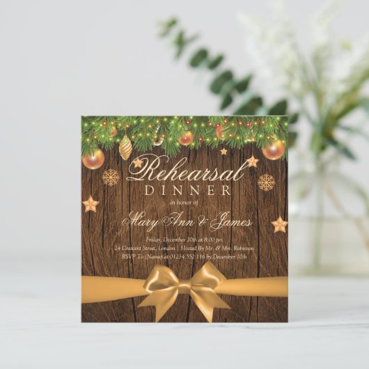 Kerstbruiloft repetitie met een gouddecor kaart (Staand voorkant)