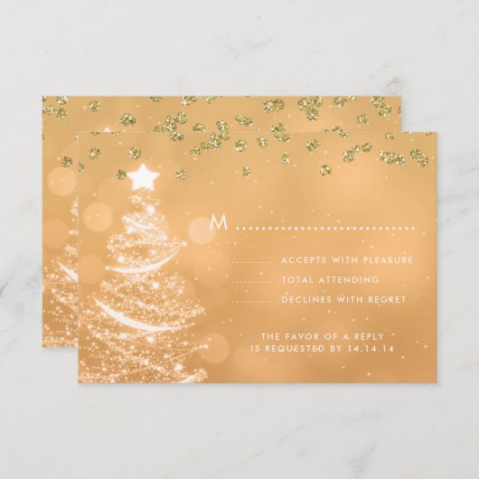 Kerstbruiloft RSVP Sparkle Tree Gold (Voorkant / Achterkant)