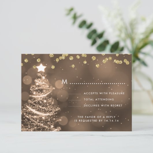 Kerstbruiloft RSVP Sparkle Tree Gold (Staand voorkant)