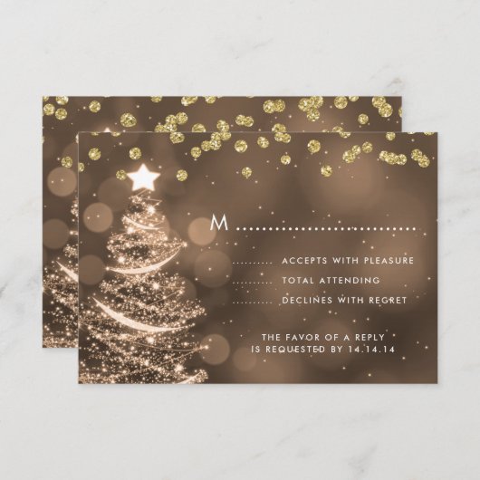 Kerstbruiloft RSVP Sparkle Tree Gold (Voorkant / Achterkant)