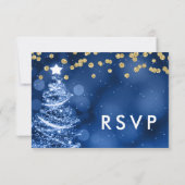 Kerstbruiloft RSVP Sparkle Tree Gold Blue (Achterkant)