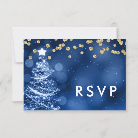 Kerstbruiloft RSVP Sparkle Tree Gold Blue (Achterkant)