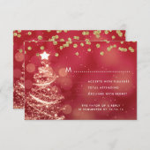 Kerstbruiloft RSVP Sparkle Tree Rood Goud (Voorkant / Achterkant)
