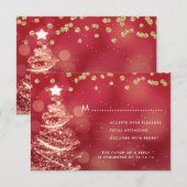 Kerstbruiloft RSVP Sparkle Tree Rood Goud Kaartje (Voorkant / Achterkant)