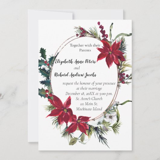 Kerstbruiloft uitnodiging met Poinsettia (Voorkant)