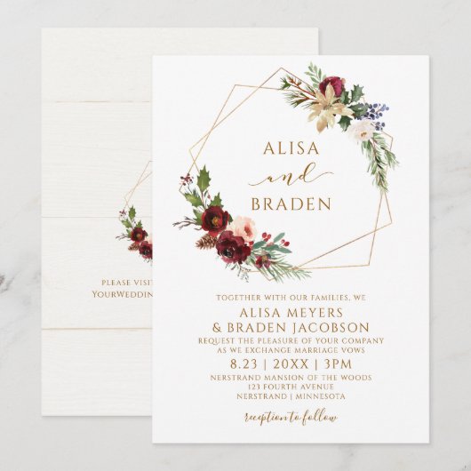 Kerstbruiloft Winter Elegante groene krans Kaart (Voorkant / Achterkant)