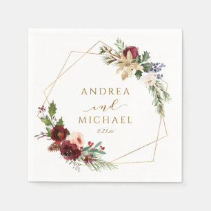 Kerstbruiloft Winter Rode krans Waterverf Servet