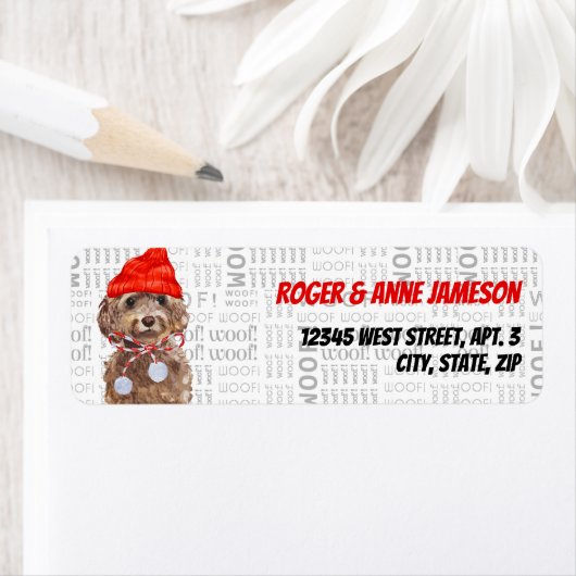 Kerstbruine Cockapoo-kerstman met naam Etiket