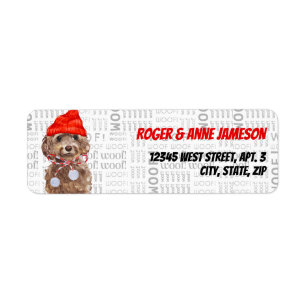 Kerstbruine Cockapoo-kerstman met naam Etiket