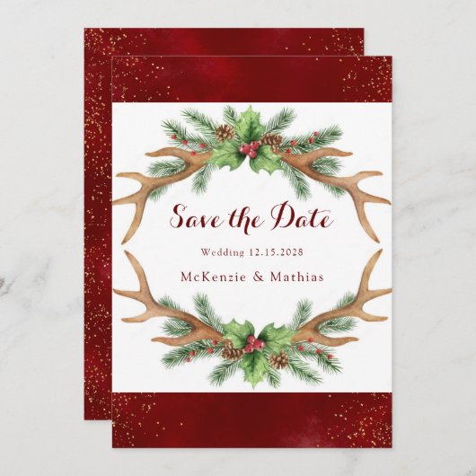 Kerstbruine gouden bruiloft redden de datum Kaart (Voorkant / Achterkant)