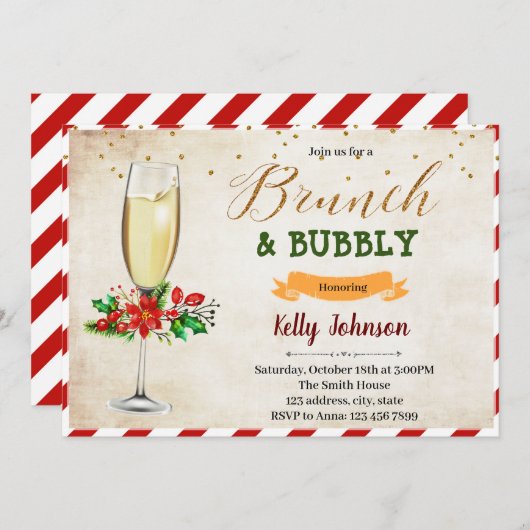 Kerstbrunch en brute feestelijke uitnodiging (Voorkant / Achterkant)