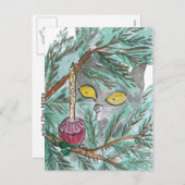 Kerstbubbel licht en Kat Feestdagenkaart (Voorkant / Achterkant)