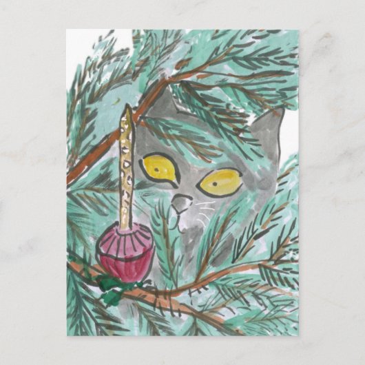 Kerstbubbel licht en Kat Feestdagenkaart (Voorkant)