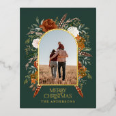 Kerstbudget botanisch elegant groen roest folie feestdagen briefkaart (Voorkant)