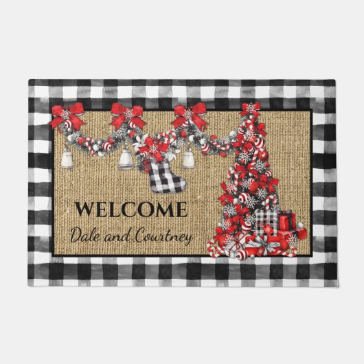 kerstbuffels, rood en zwart deurmat (Voorkant)